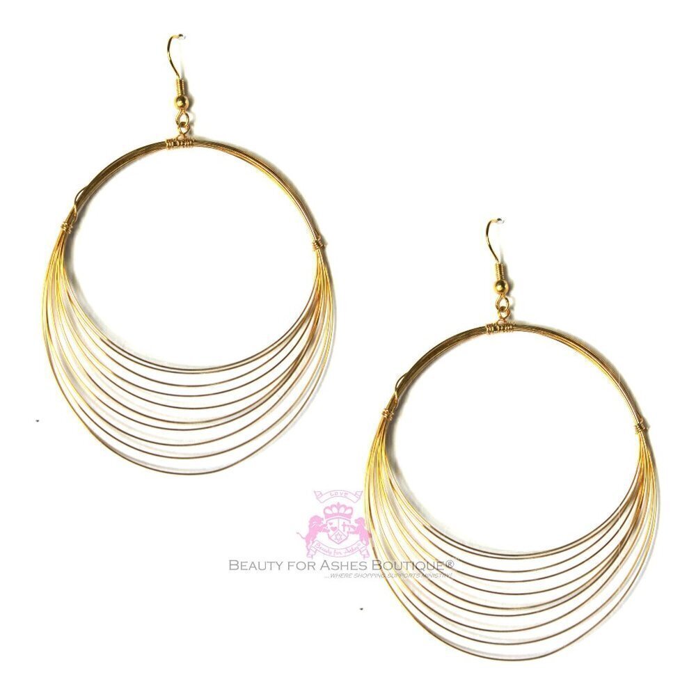 Simple Classic Whisper Whispy Goldtone Layered Hoop Dangle Gold Metal Earrings